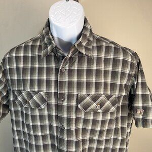 KUHL Men's white, gray and green wicking plaid short sleeve shirt Medium M EUC